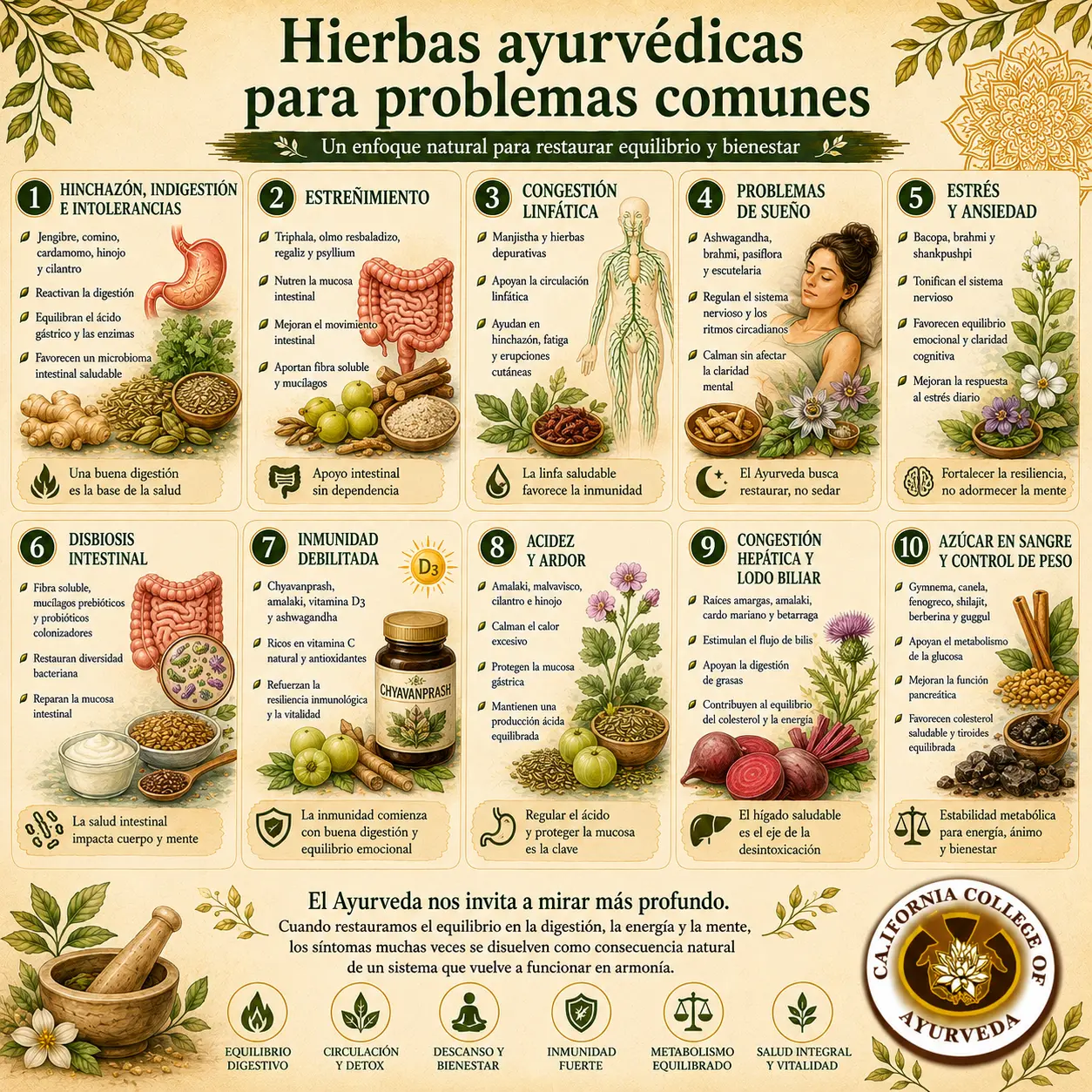 Hierbas ayurvédicas para problemas comunes